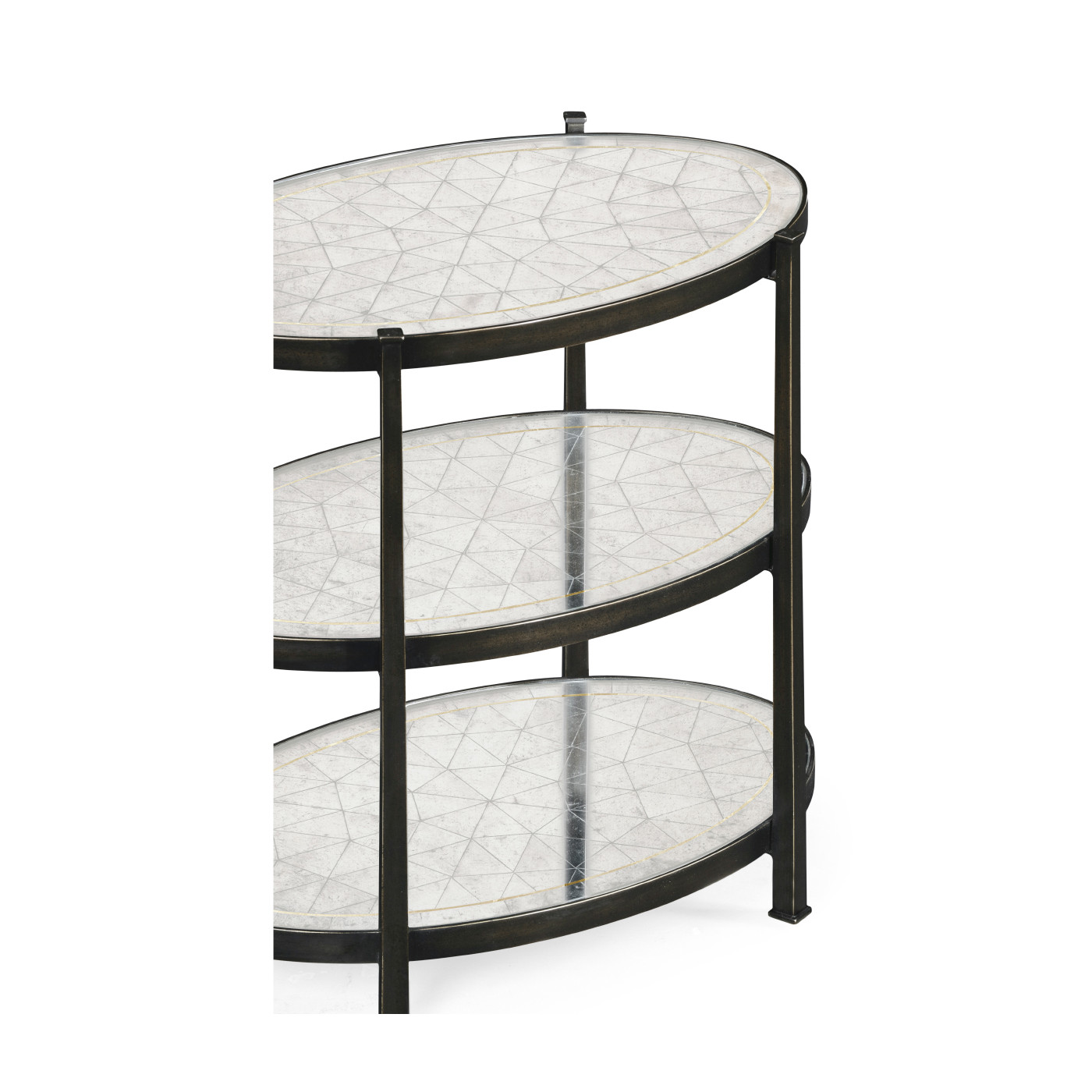 Small Églomisé & Bronze Iron Three-Tier Table