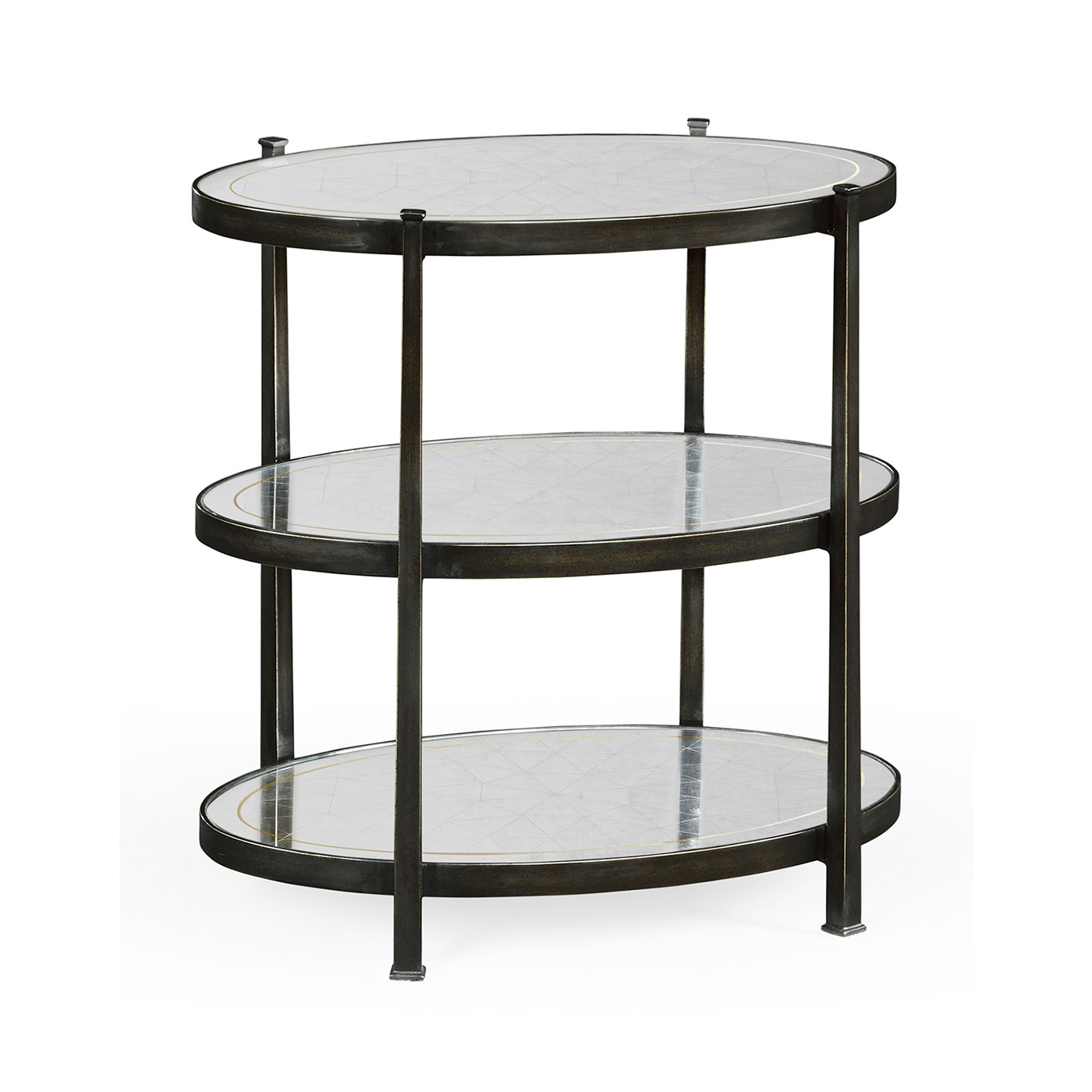 Small Églomisé & Bronze Iron Three-Tier Table
