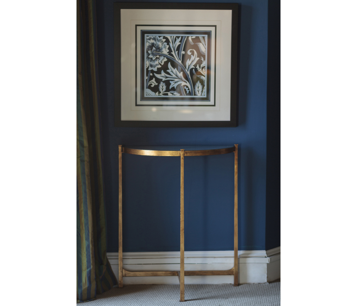 Small Églomisé & Gilded Iron Demilune Console