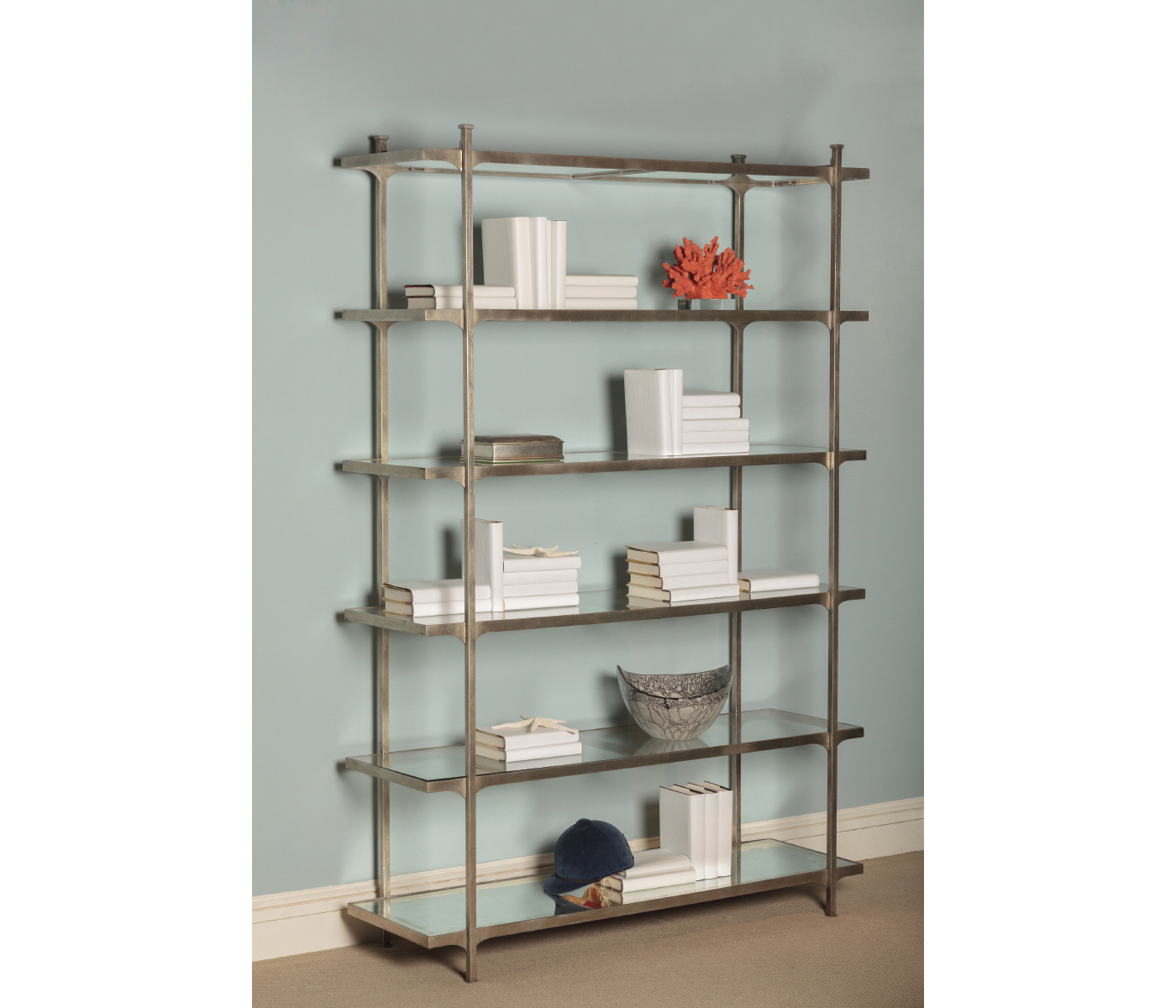 Églomisé & Bronze Iron Six-Tier Étagère