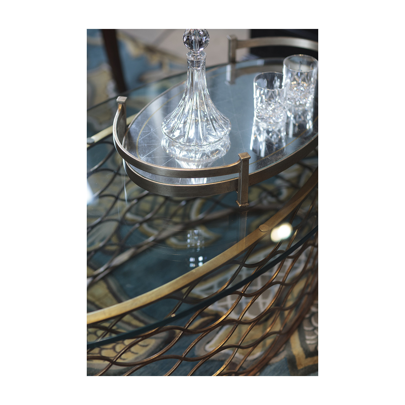 Églomisé & Bronze Iron Oval Tray