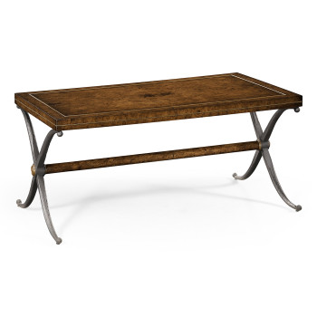 Rustic Burl Oak Hammered Iron Rectangle Coffee Table