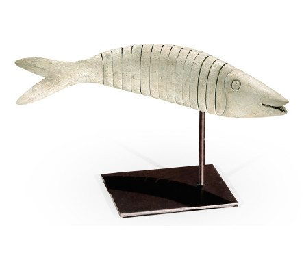 Articulated Dusty White Fish on Stand