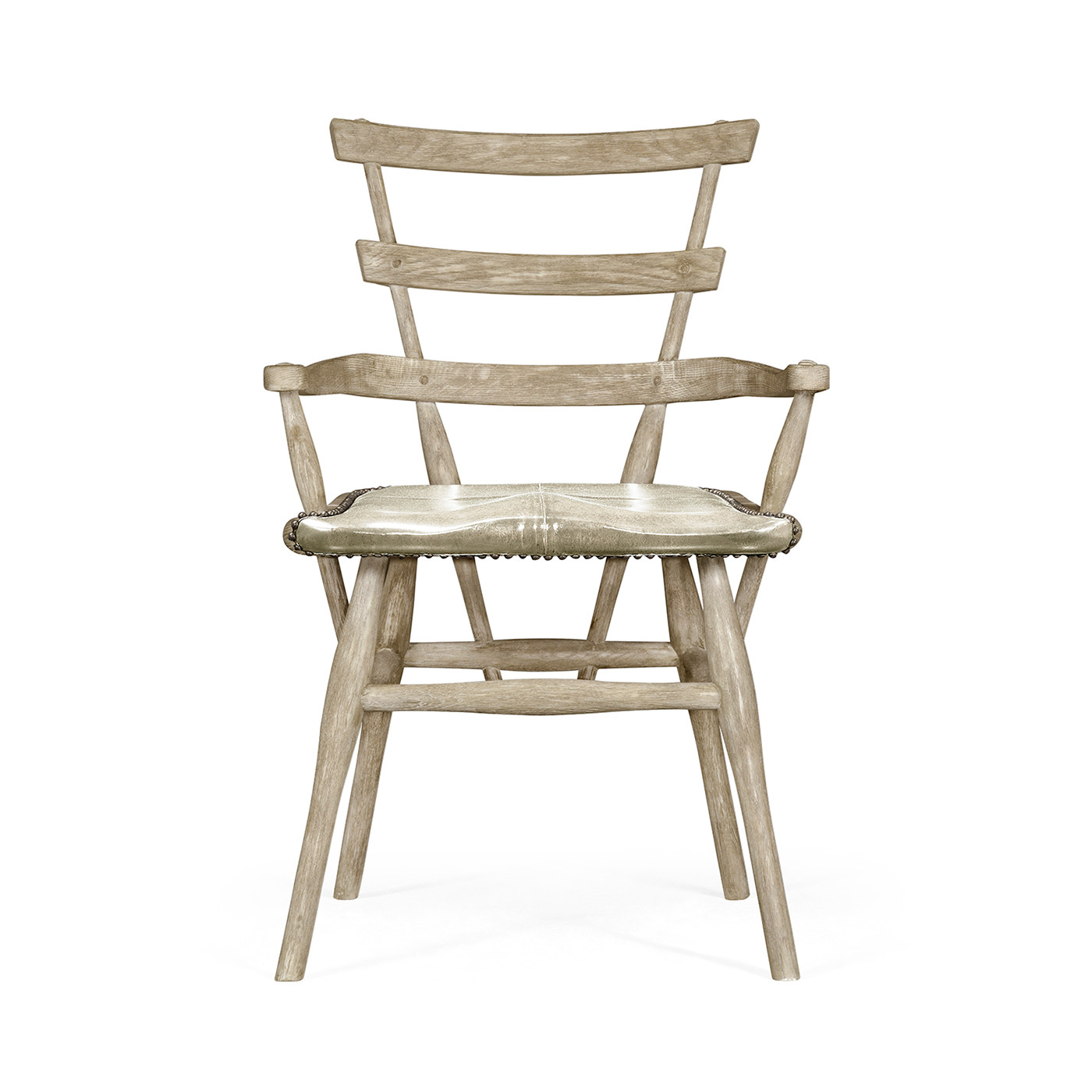 Country Style Grey Oak Arm Chair with A Dark Grey Leather Seat