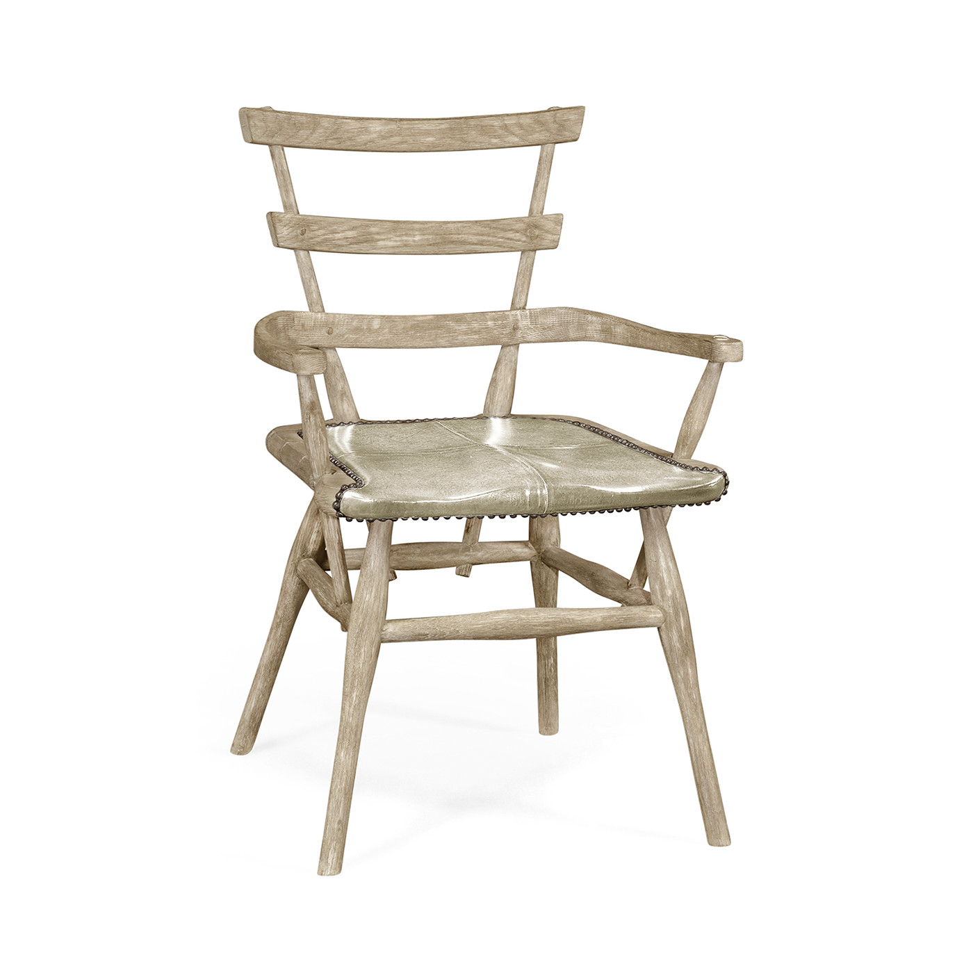 Country Style Grey Oak Arm Chair with A Dark Grey Leather Seat