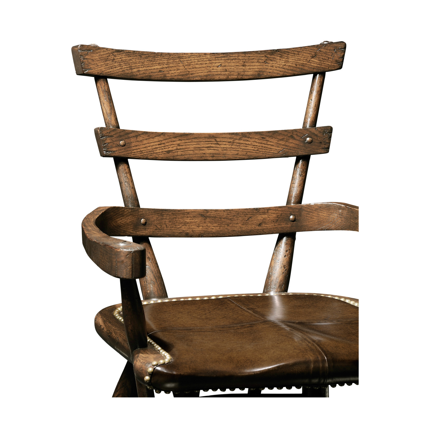 Country Style Dark Oak Arm Chair with A Dark Antique Chestnut Leather Seat