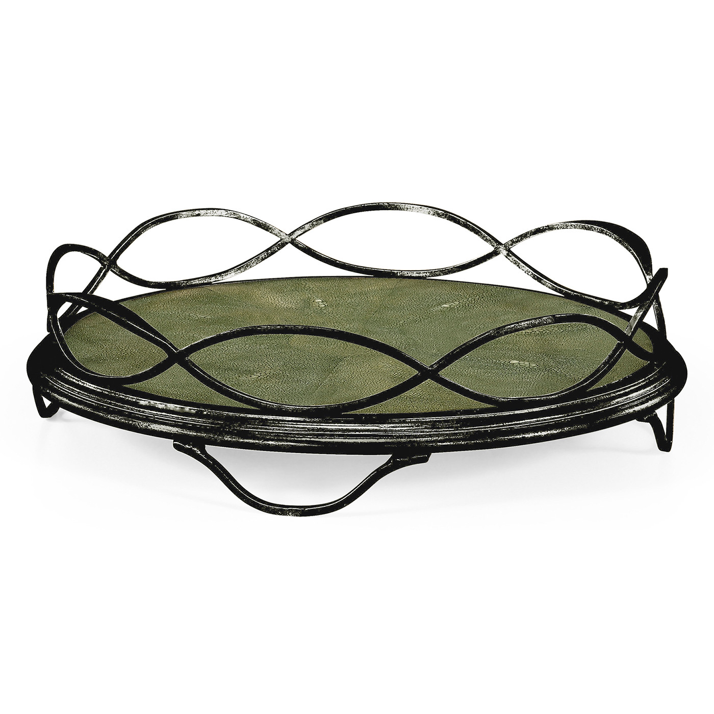 Green Faux Shagreen & Bronze Iron Circular Tray
