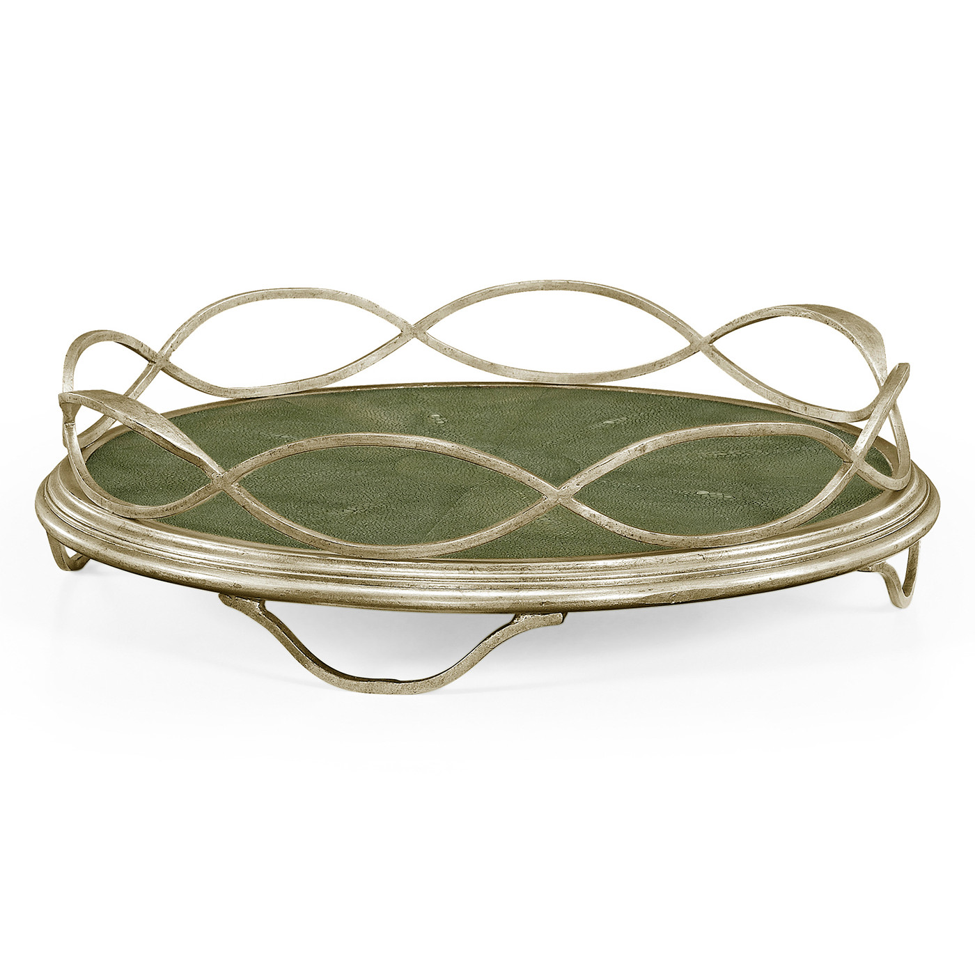 Green Faux Shagreen & Silver Iron Circular Tray