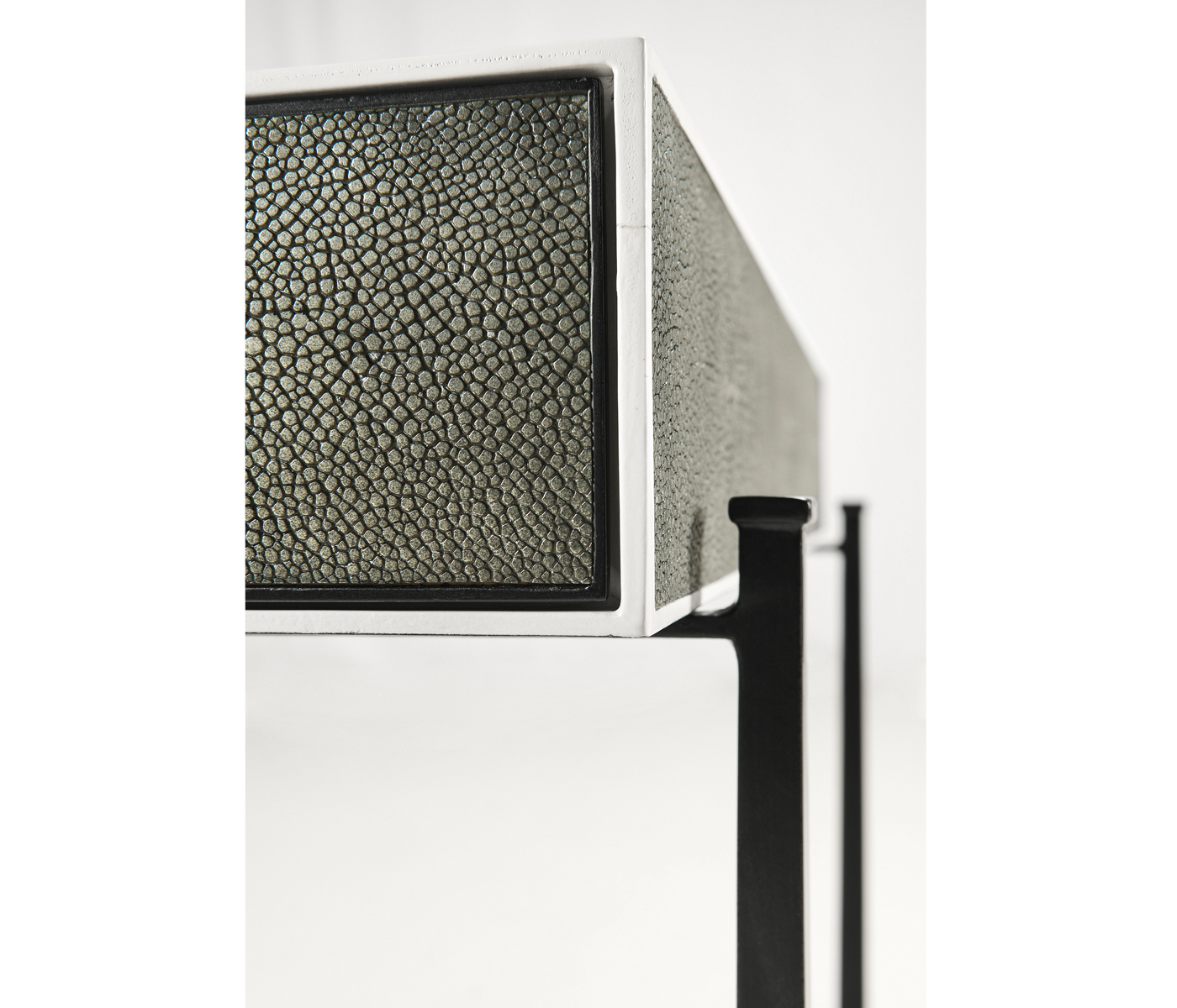 Anthracite Faux Shagreen & Bronze Iron Side Table