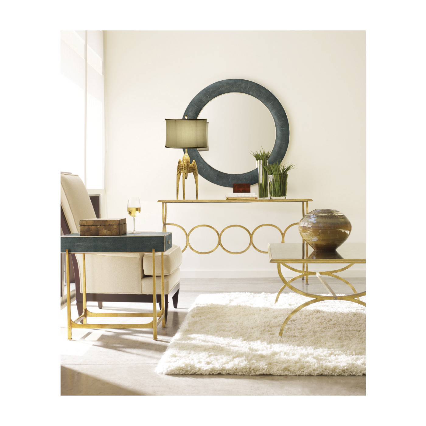Green Faux Shagreen Bronze Side Table