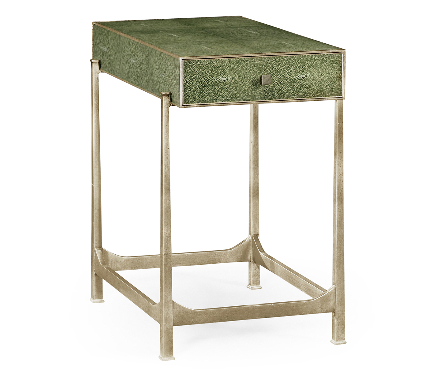 Green Faux Shagreen Silver Side Table