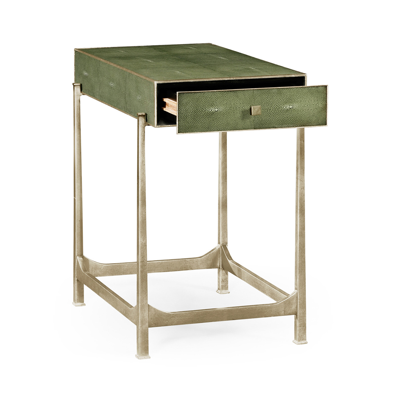 Green Faux Shagreen Silver Side Table