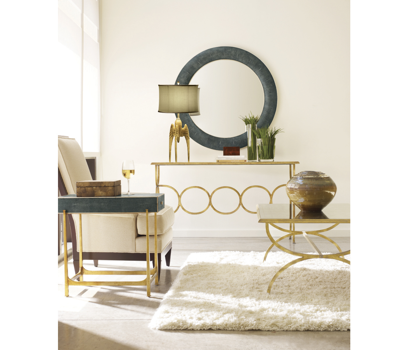 Green Faux Shagreen Silver Side Table