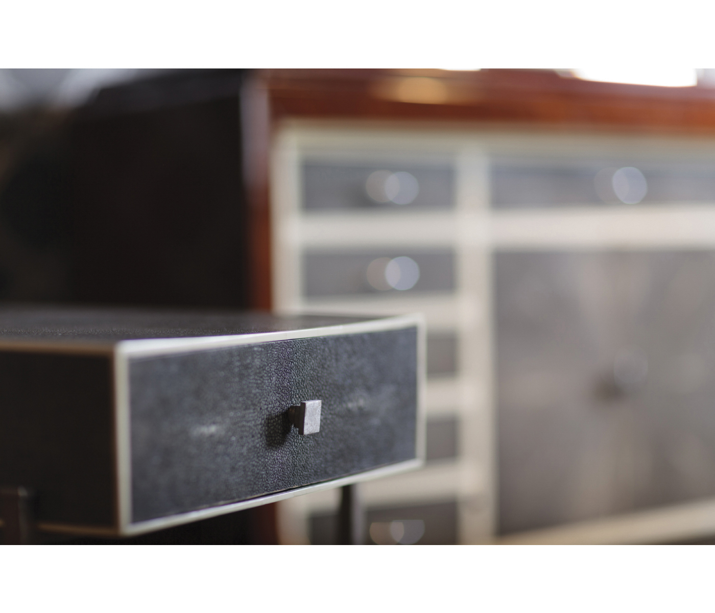Green Faux Shagreen Silver Side Table