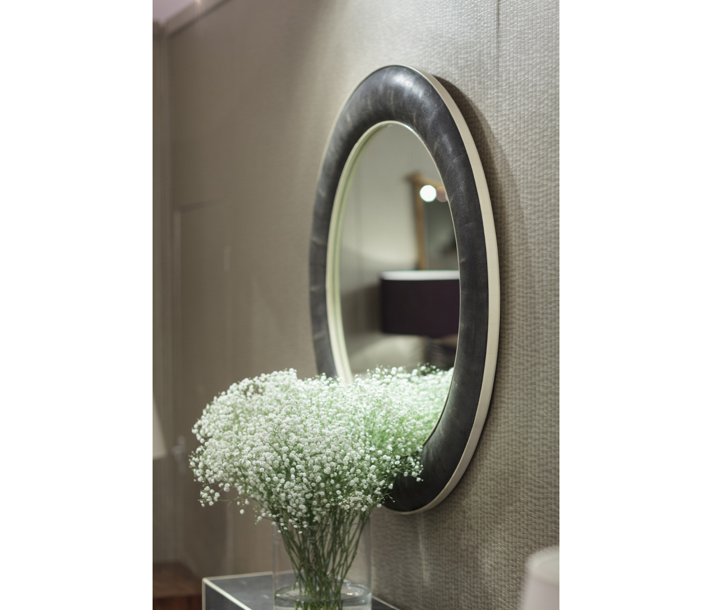 Anthracite Faux Shagreen Circular Mirror