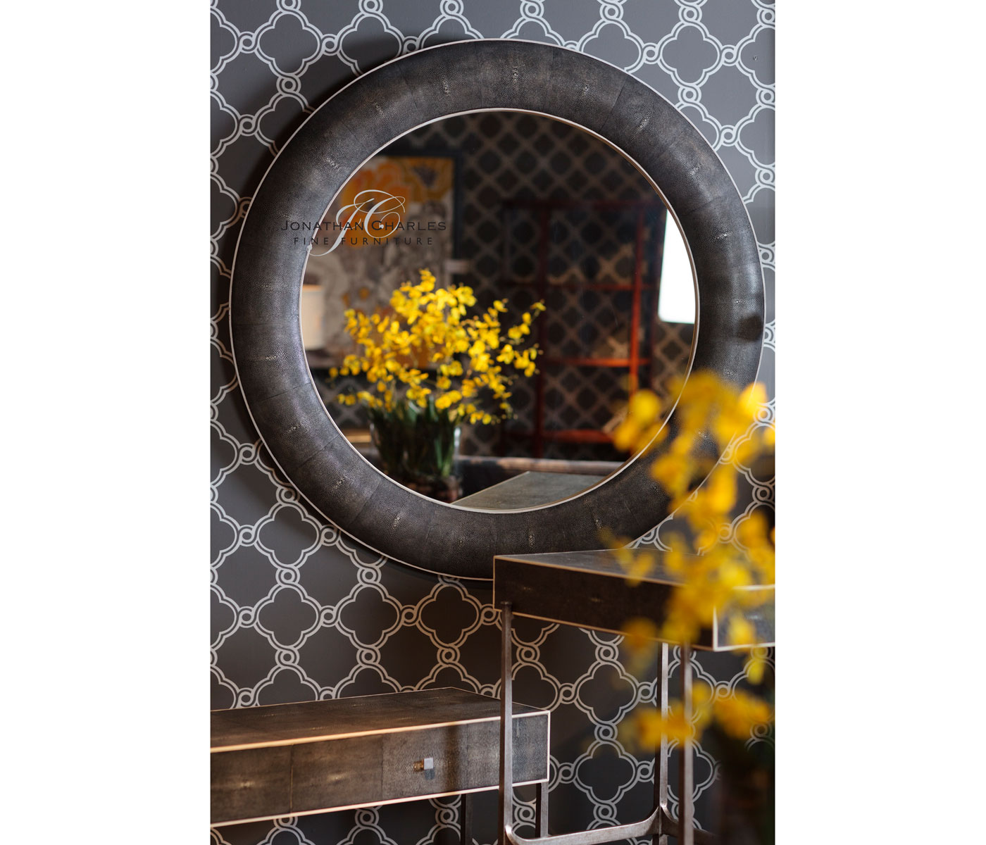 Anthracite Faux Shagreen Circular Mirror