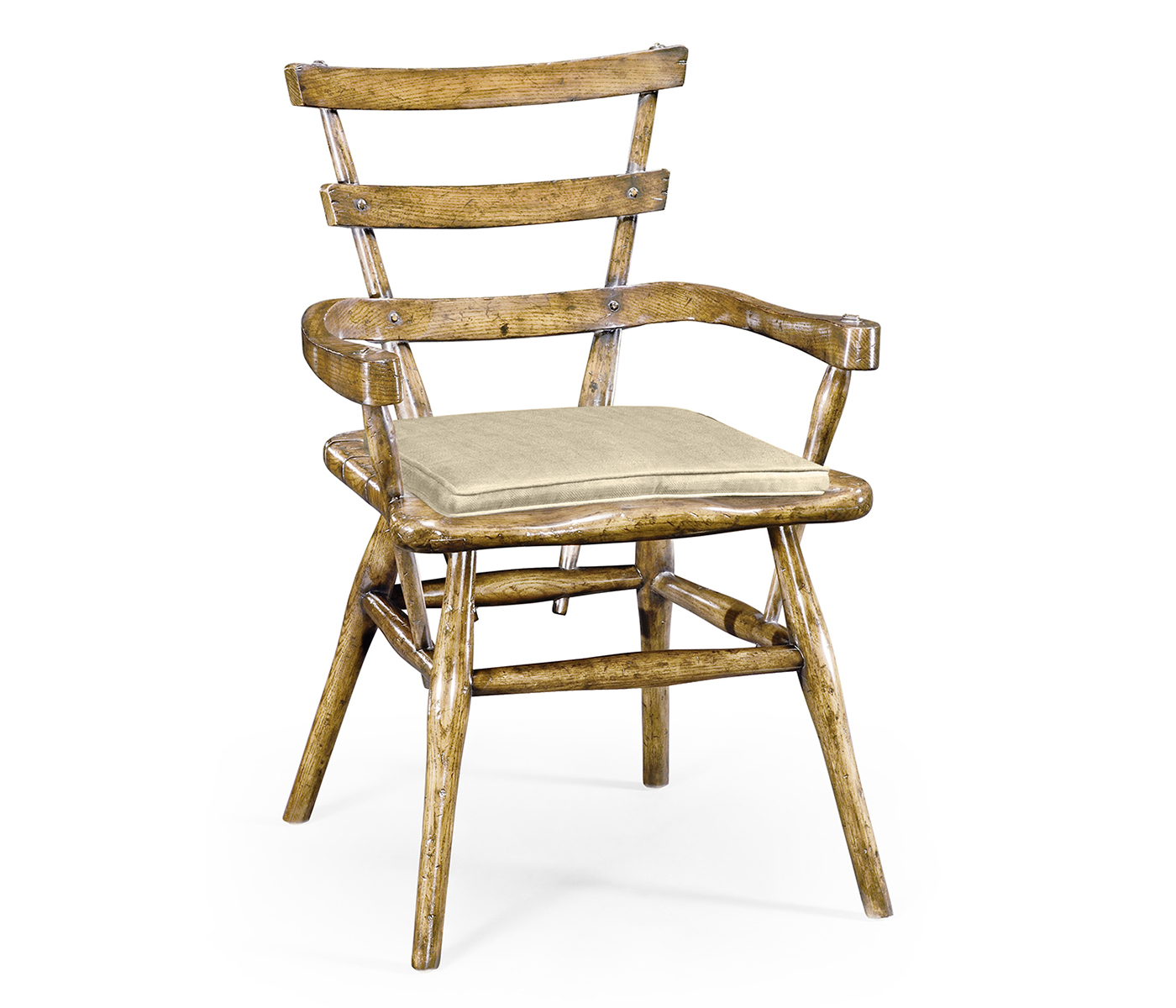 Country Style Natural Oak Arm Chair with Cushion