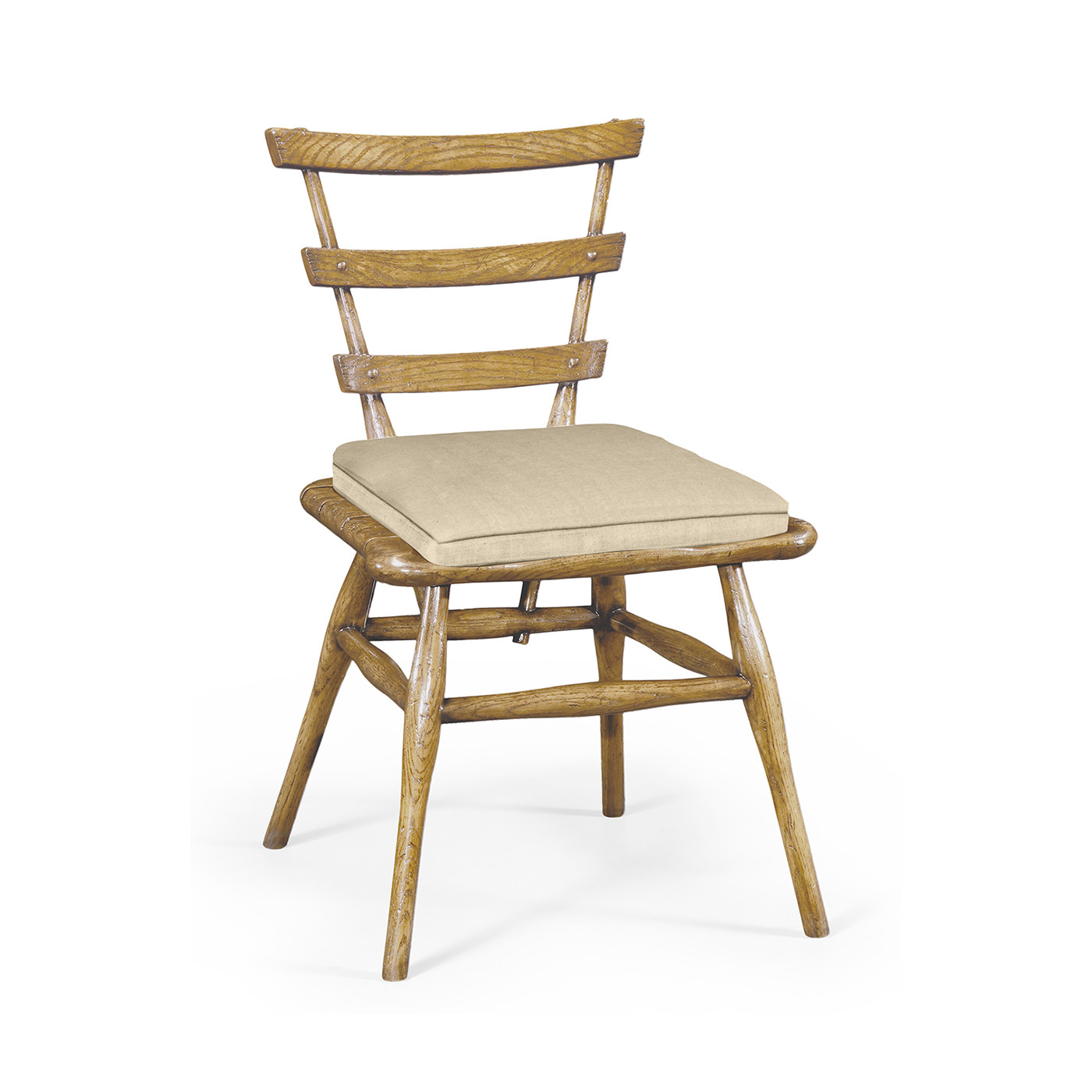 Country Style Natural Oak Side Chair With Cushion