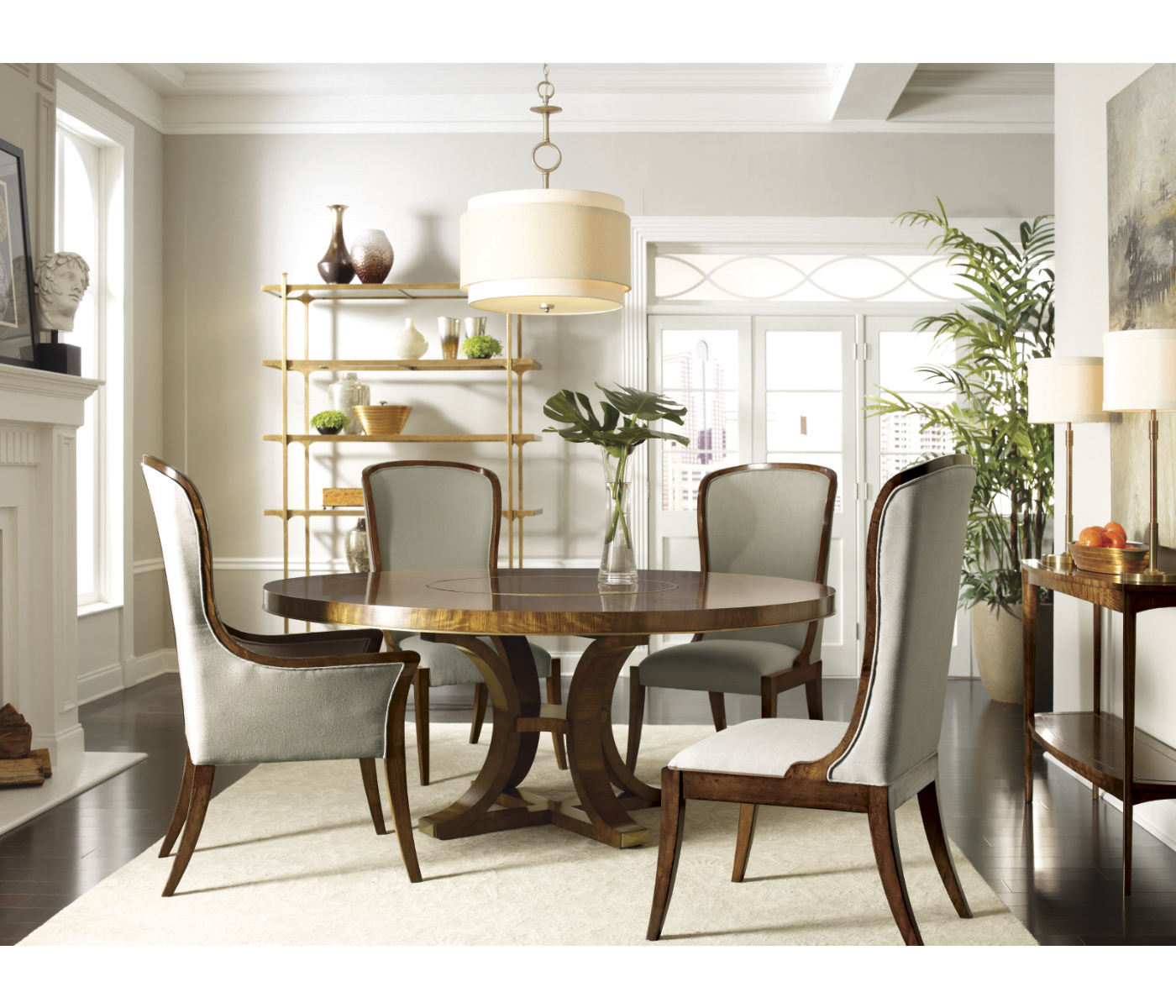 High Curved Back Walnut Dining Arm Chair