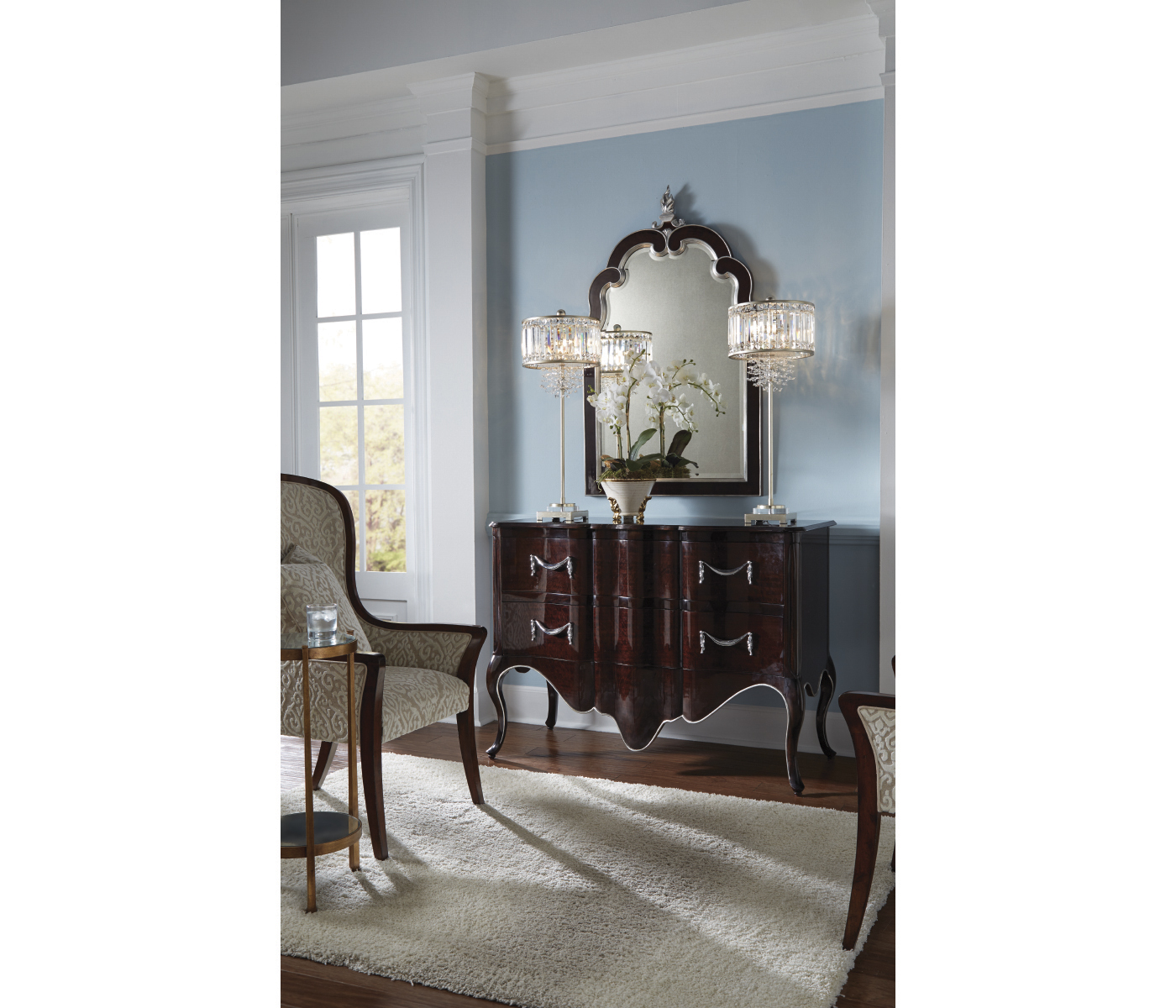 High Curved Back Walnut Dining Arm Chair