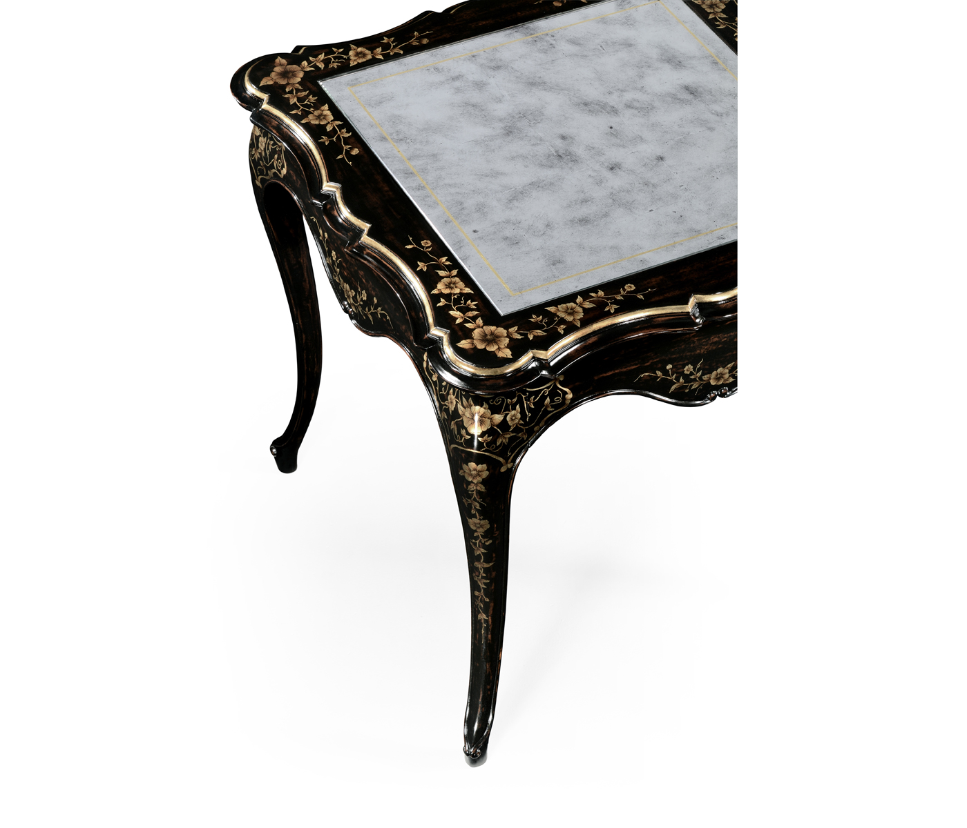 Black & gilded floral side table églomisé top