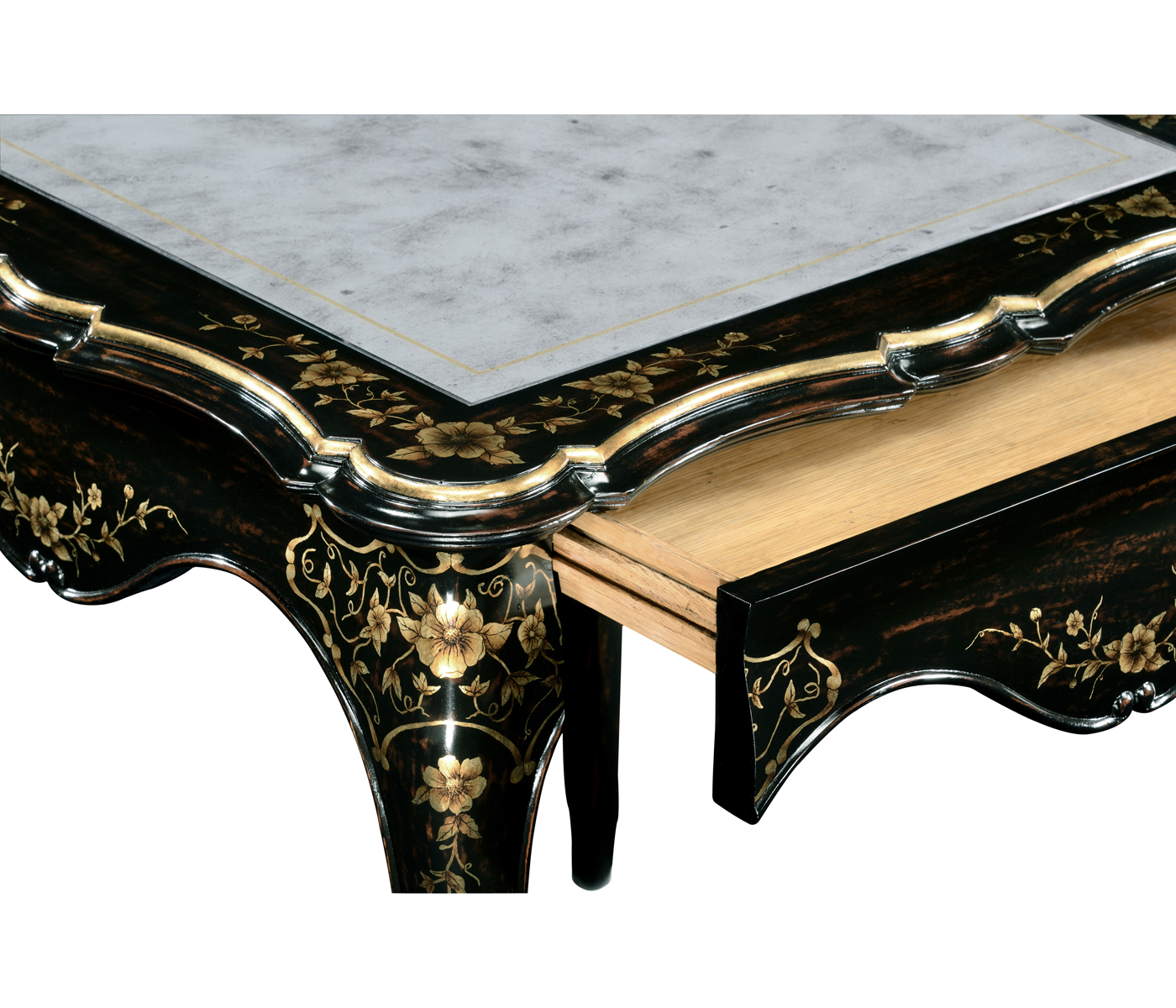Black & gilded floral side table églomisé top