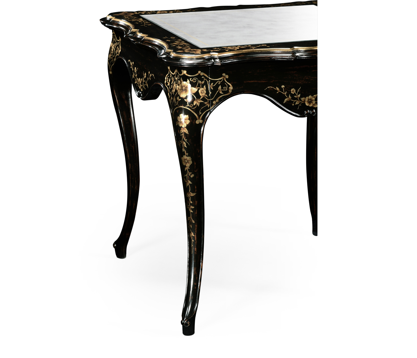 Black & gilded floral side table églomisé top