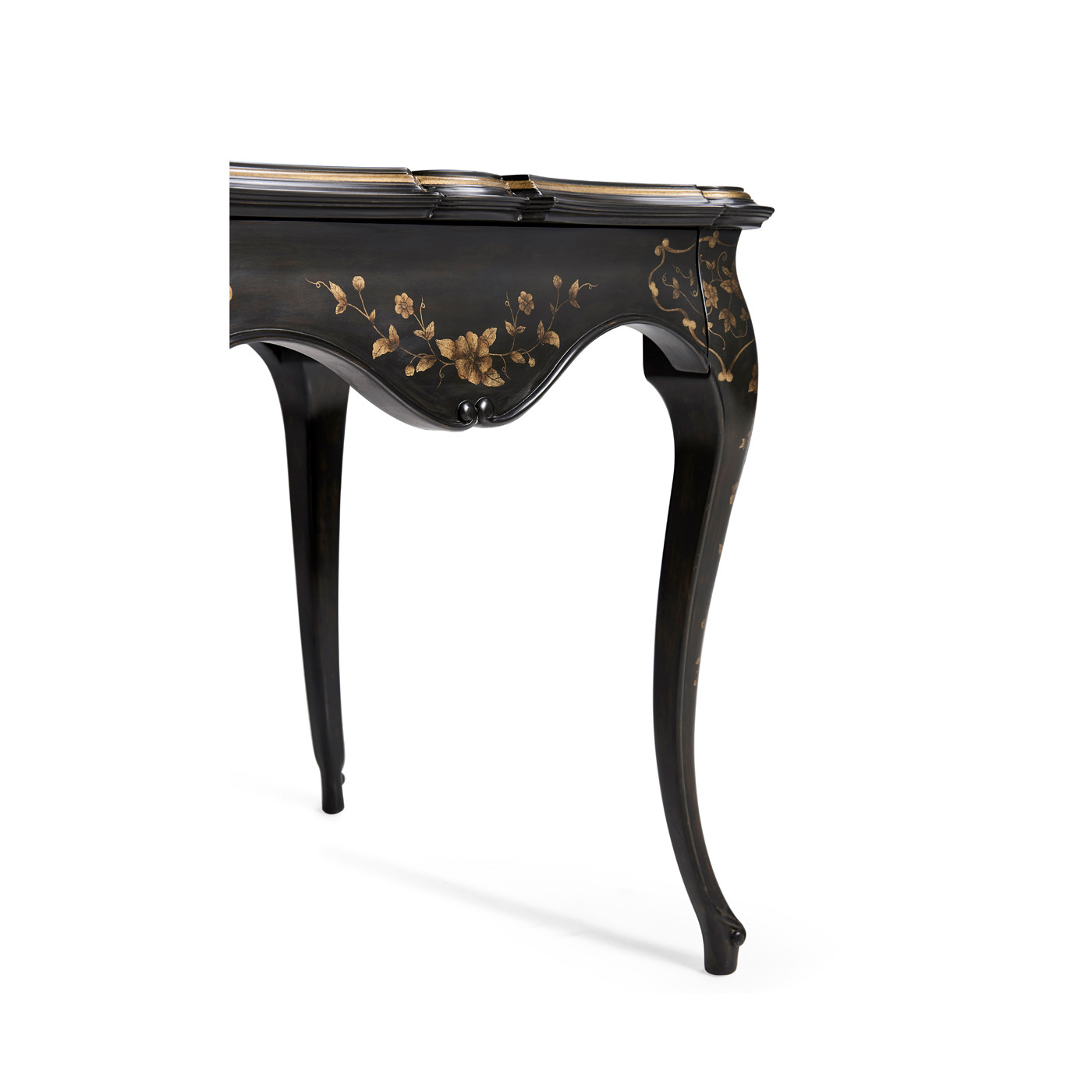 Black & gilded floral side table églomisé top