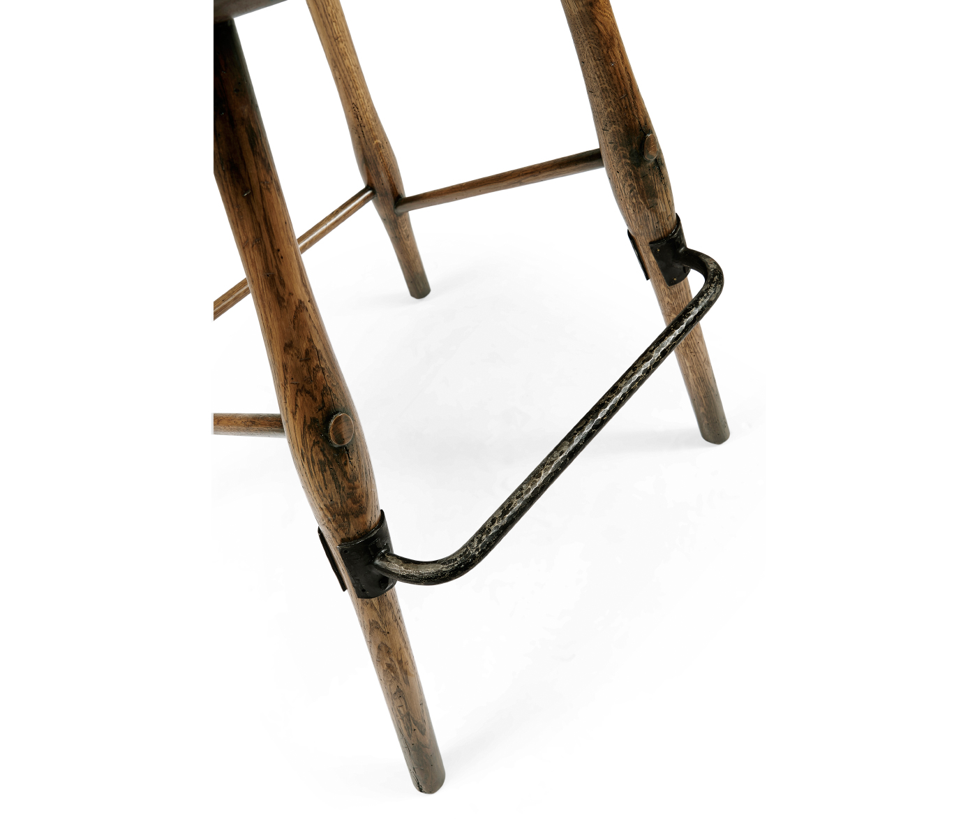 Dark Brown Oak Arm Bar Stool with Studded Haven Leather Seat