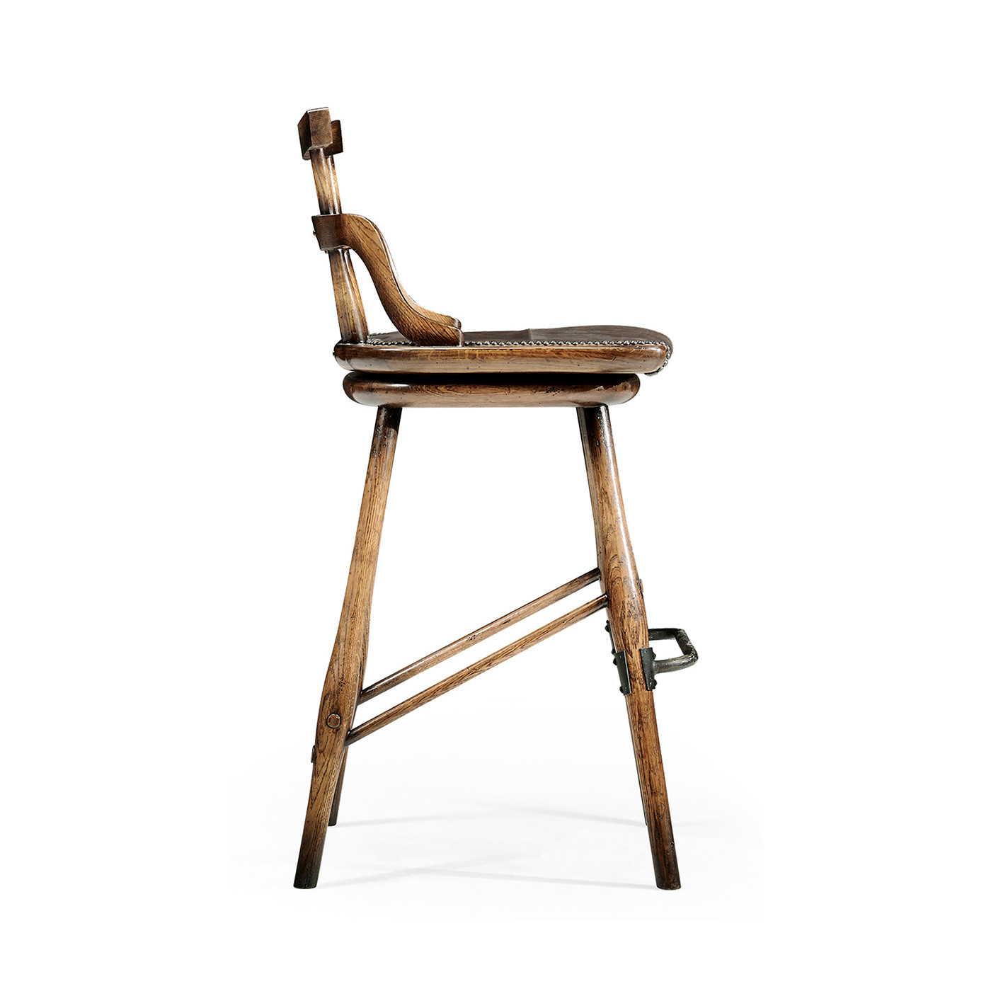 Dark Brown Oak Side Bar Stool with Studded Haven Leather Seat