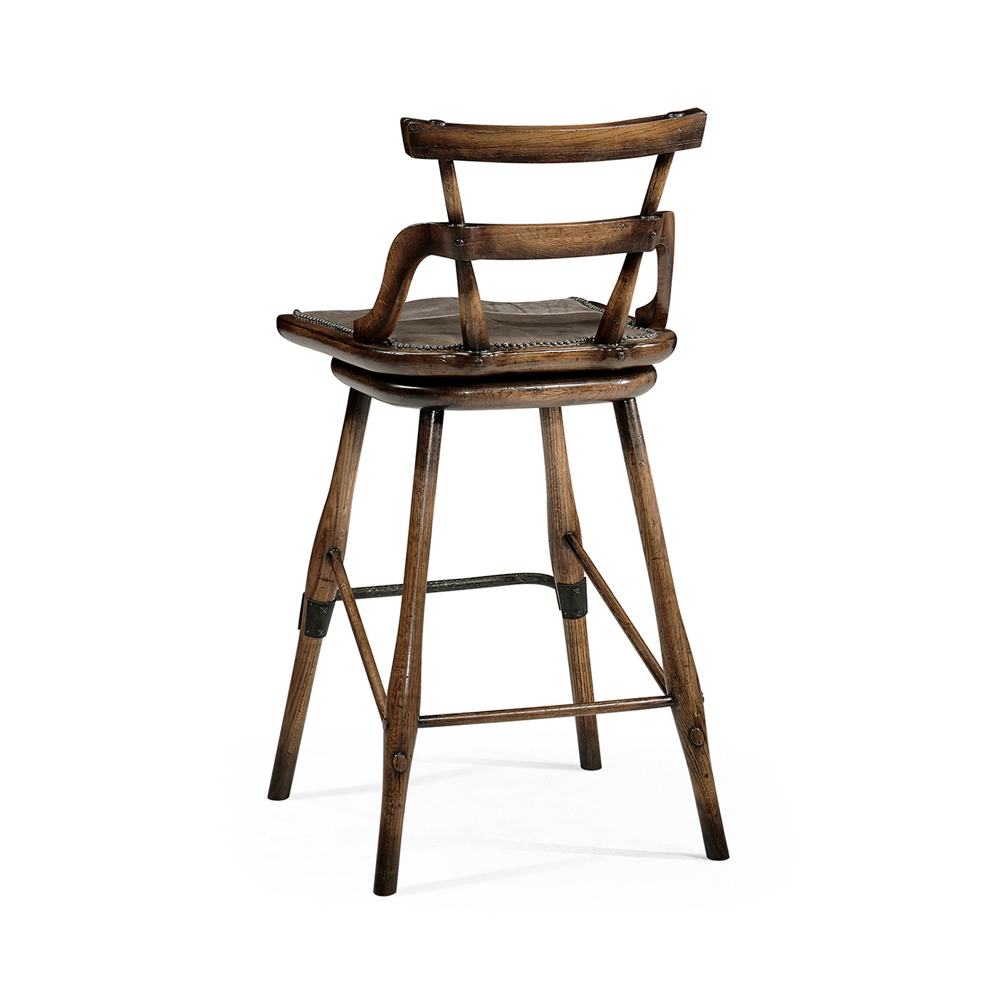 Dark Brown Oak Side Bar Stool with Studded Haven Leather Seat