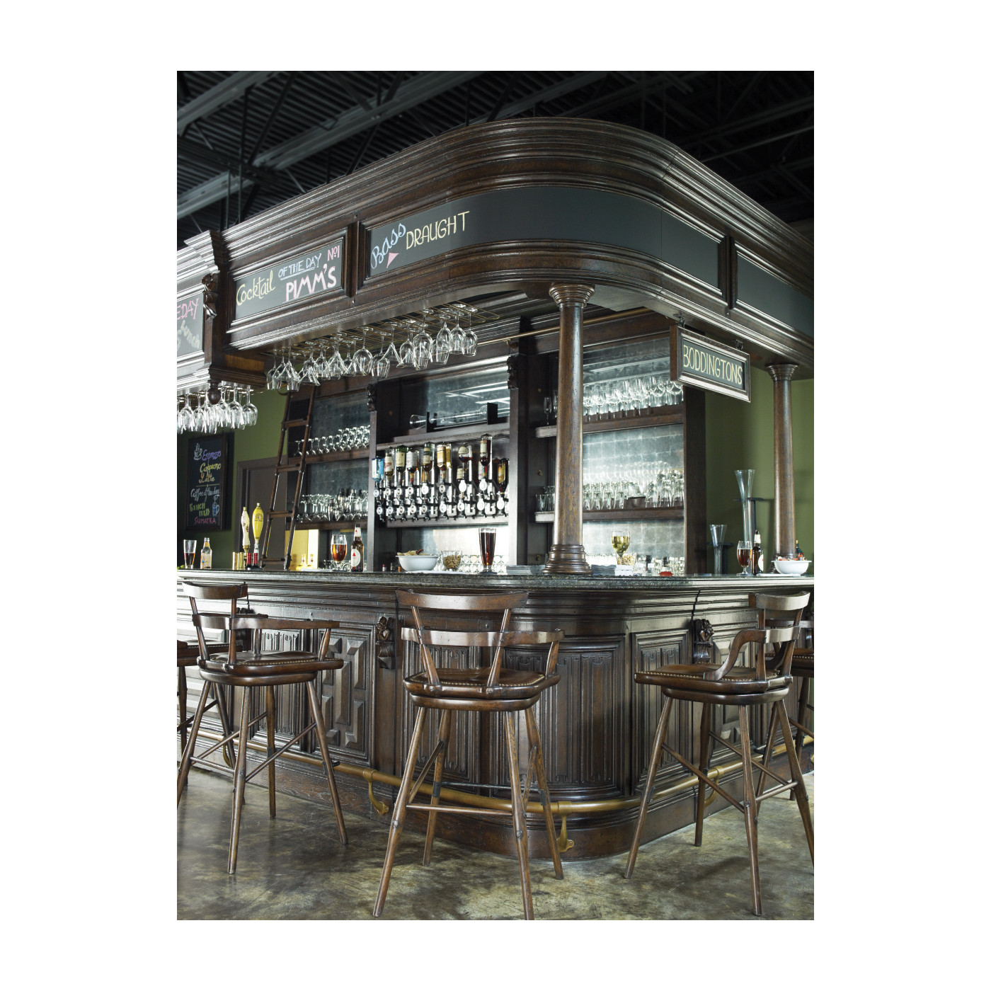 Grey Oak Side Bar Stool with a Studded Dark Grey Leather Seat