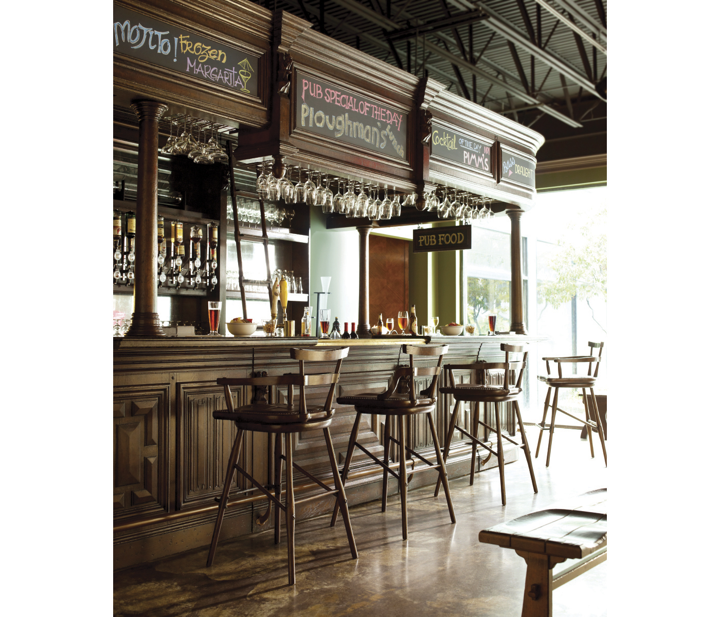 Natural Oak Side Bar Stool with a Studded Antique Chestnut Leather Seat