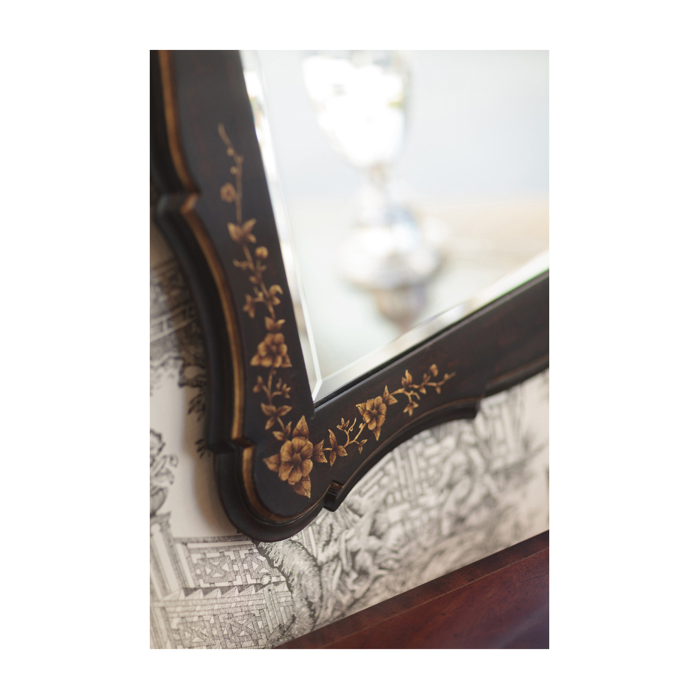 Black & gilded floral rectangular mirror