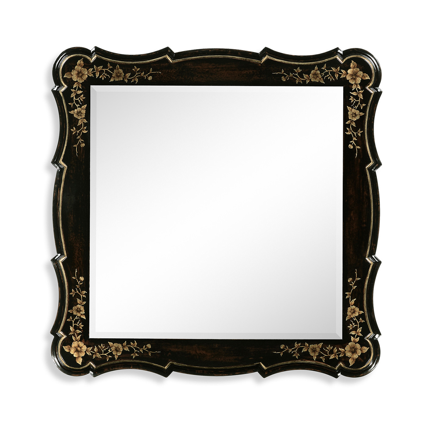 Black & gilded floral square mirror