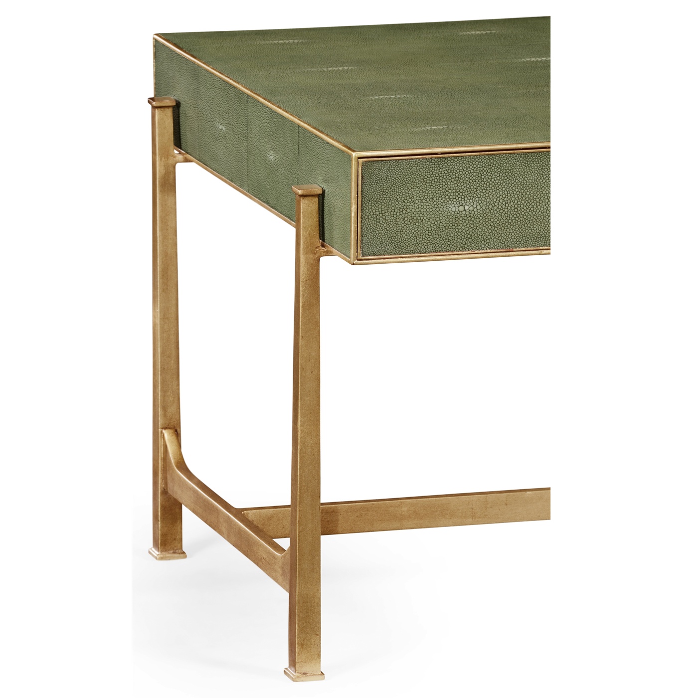 Green Faux Shagreen Coffee Table with Gilded Base