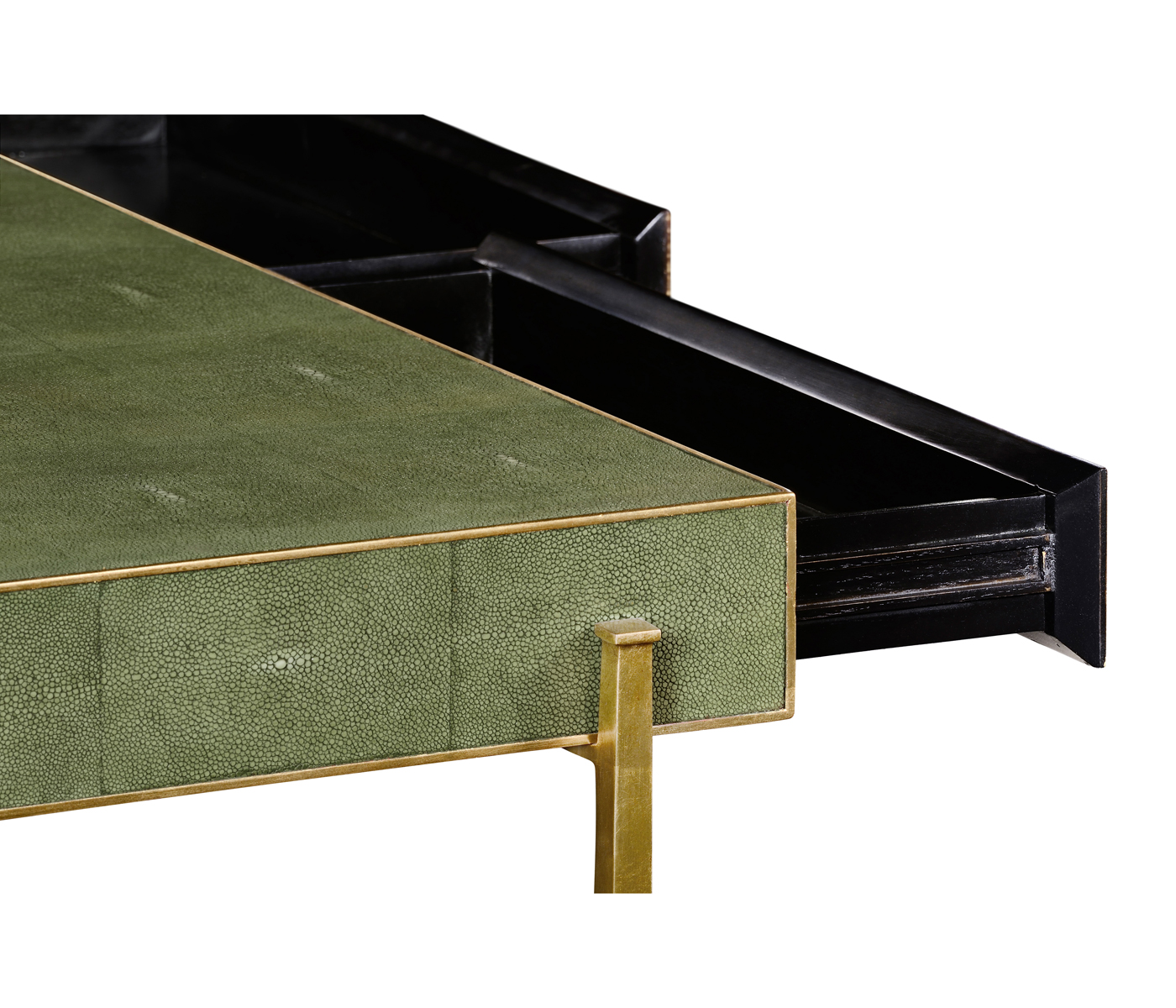 Green Faux Shagreen Coffee Table with Gilded Base