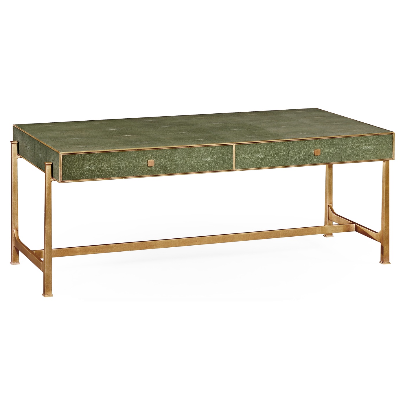 Green Faux Shagreen Coffee Table with Gilded Base