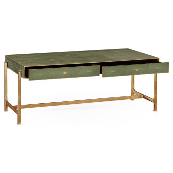 Green Faux Shagreen Coffee Table with Gilded Base