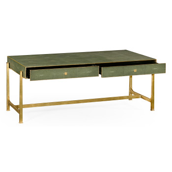 Green Faux Shagreen Coffee Table with Gilded Base