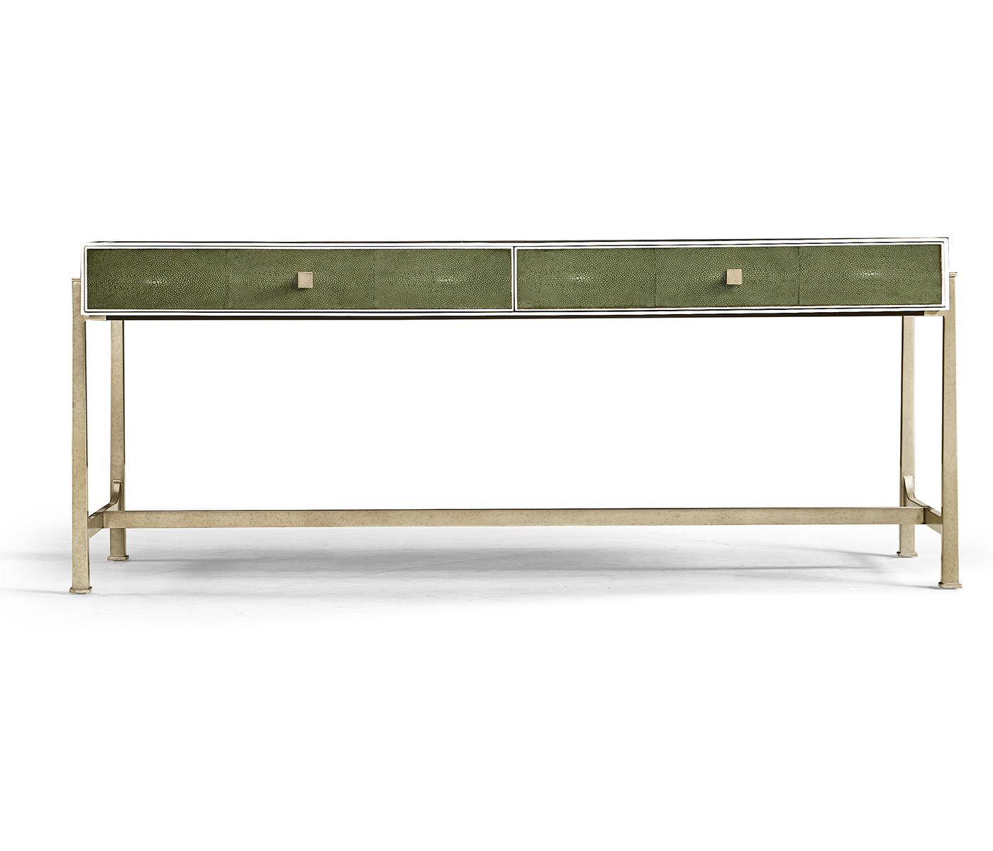 Green Faux Shagreen Coffee Table with Silver Base