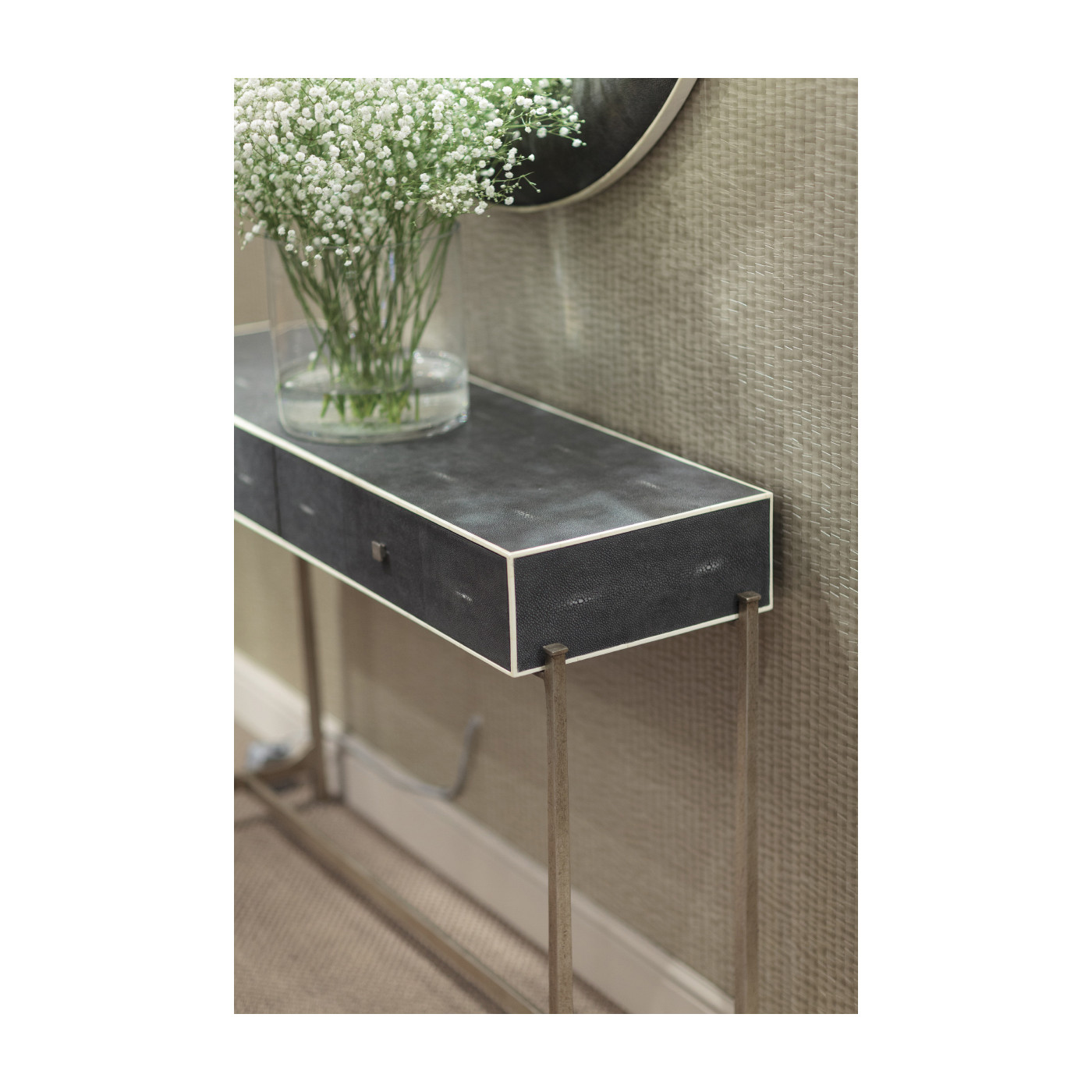 Faux Anthracite Shagreen & Silver Console