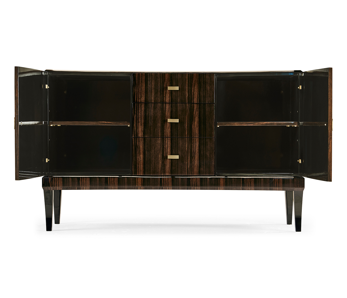 Rectangular Curved Art Deco Macassar Ebony High Lustre Sideboard