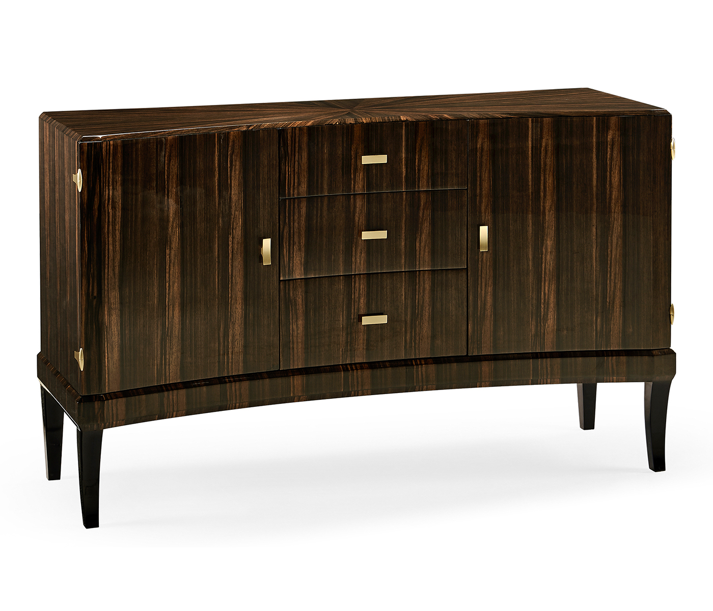 Rectangular Curved Art Deco Macassar Ebony High Lustre Sideboard