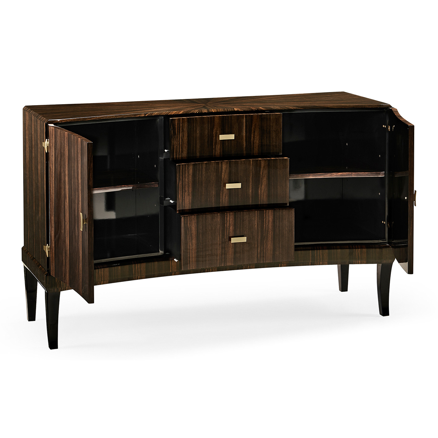 Rectangular Curved Art Deco Macassar Ebony High Lustre Sideboard