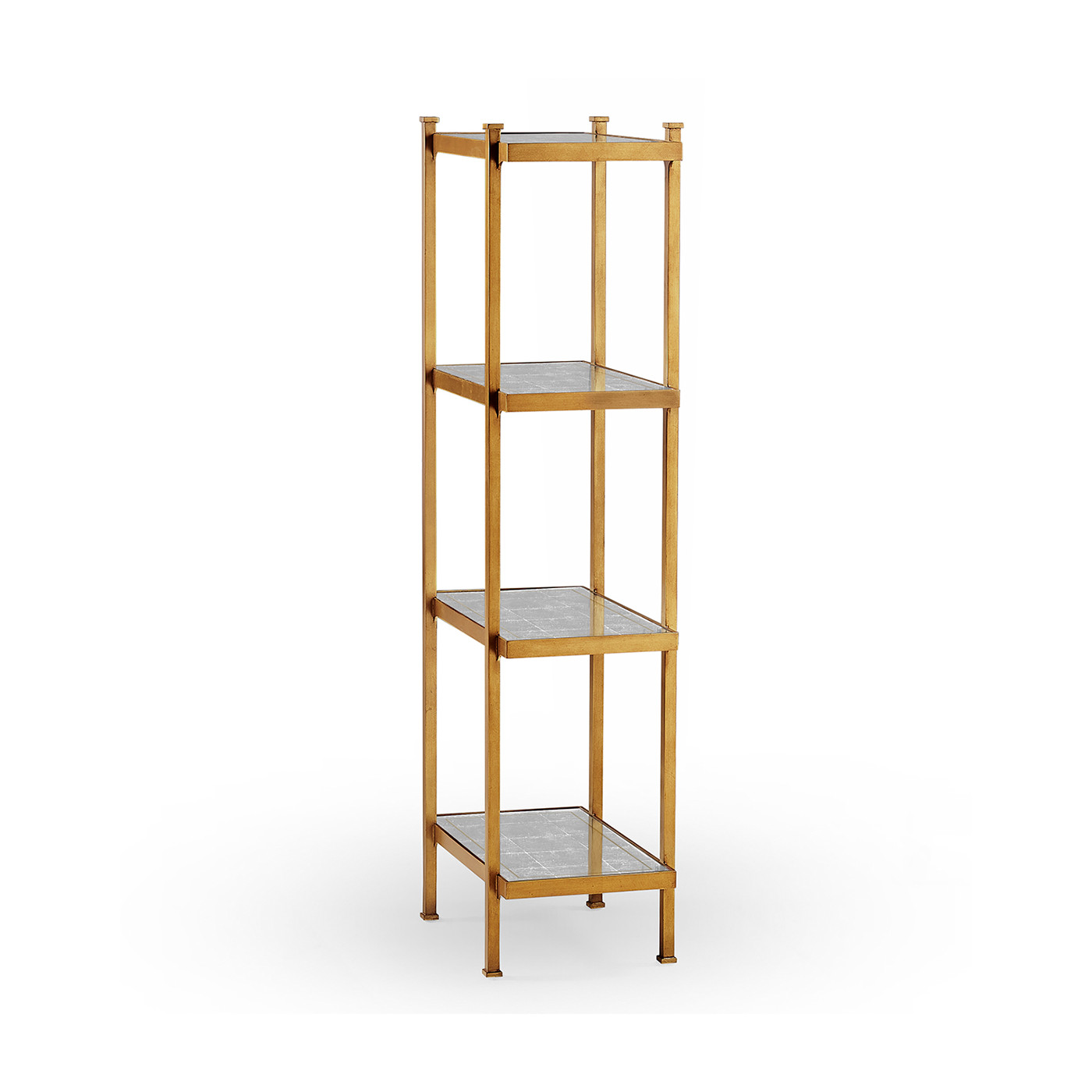 Églomisé & Gilded Iron Narrow Four-Tier Étagère