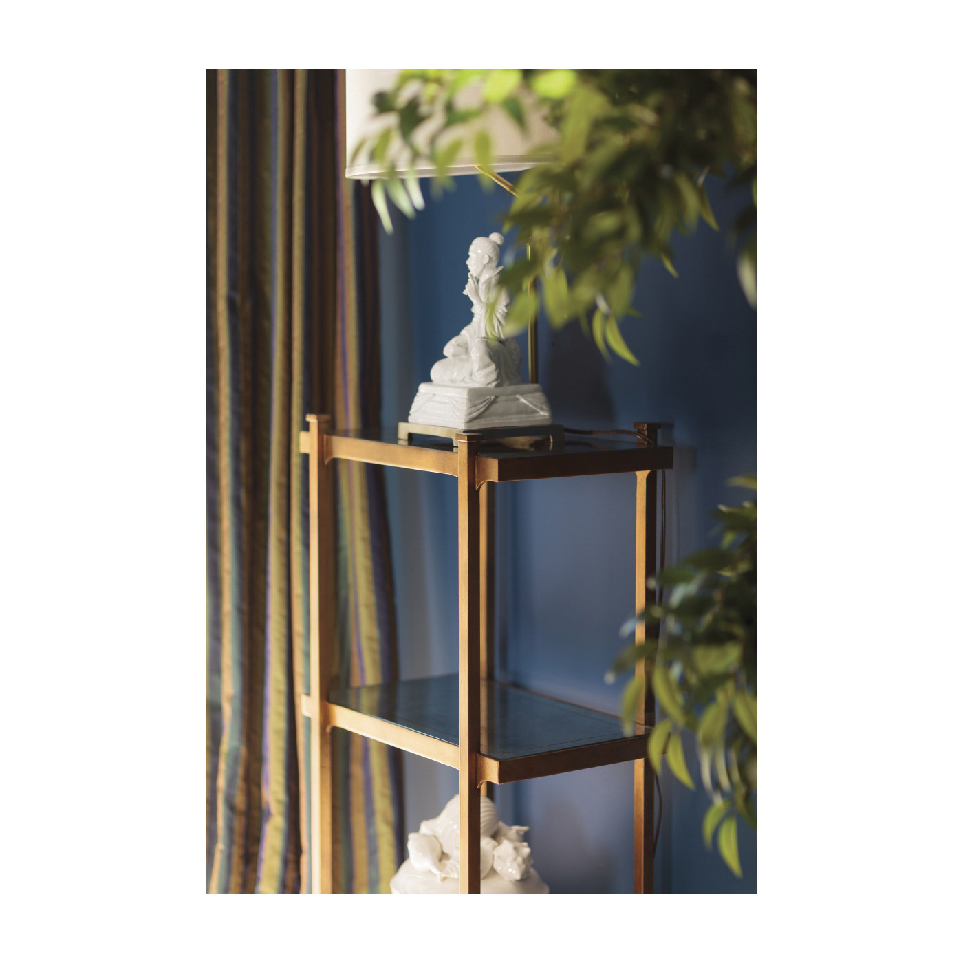 Églomisé & Gilded Iron Narrow Four-Tier Étagère