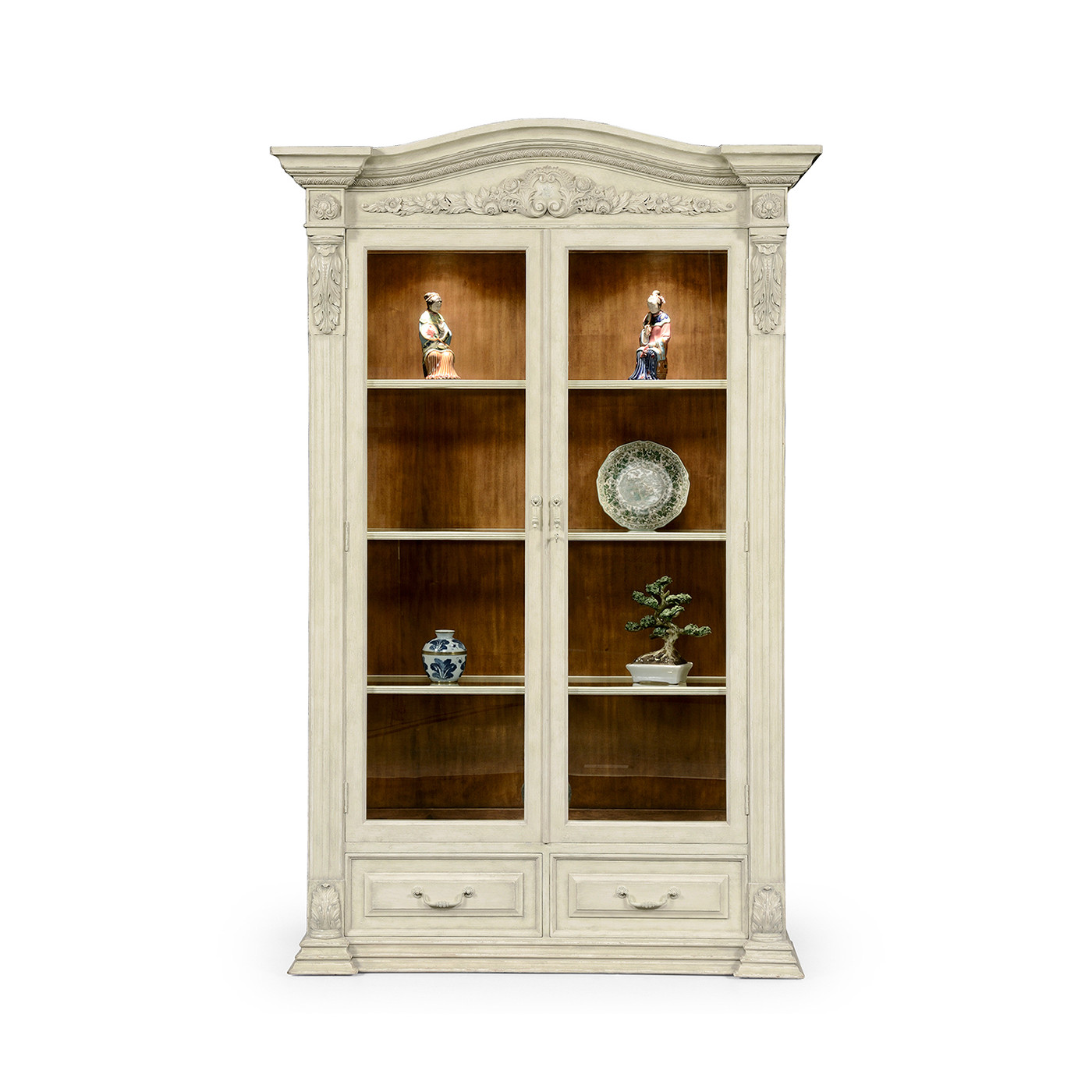 French Provincial Dusty White Glazed China Cabinet