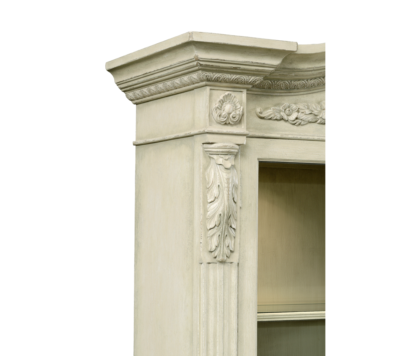French Provincial Dusty White Glazed China Cabinet
