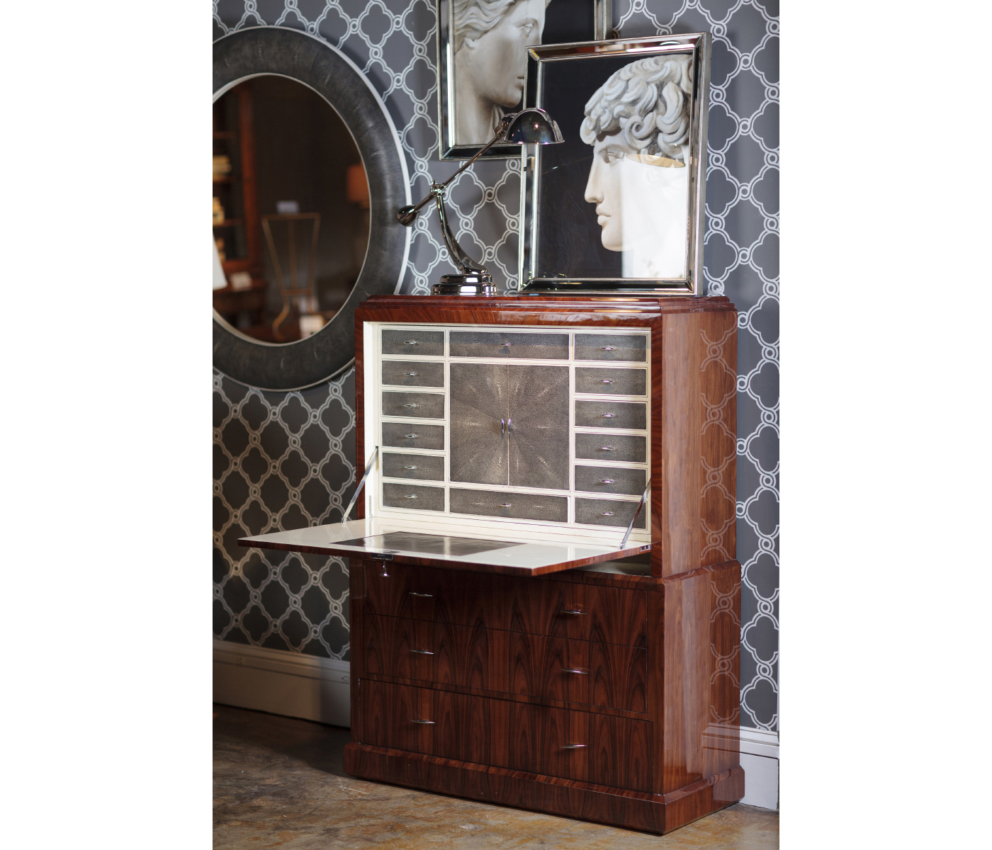 Art Deco High Lustre Secretaire with Brass